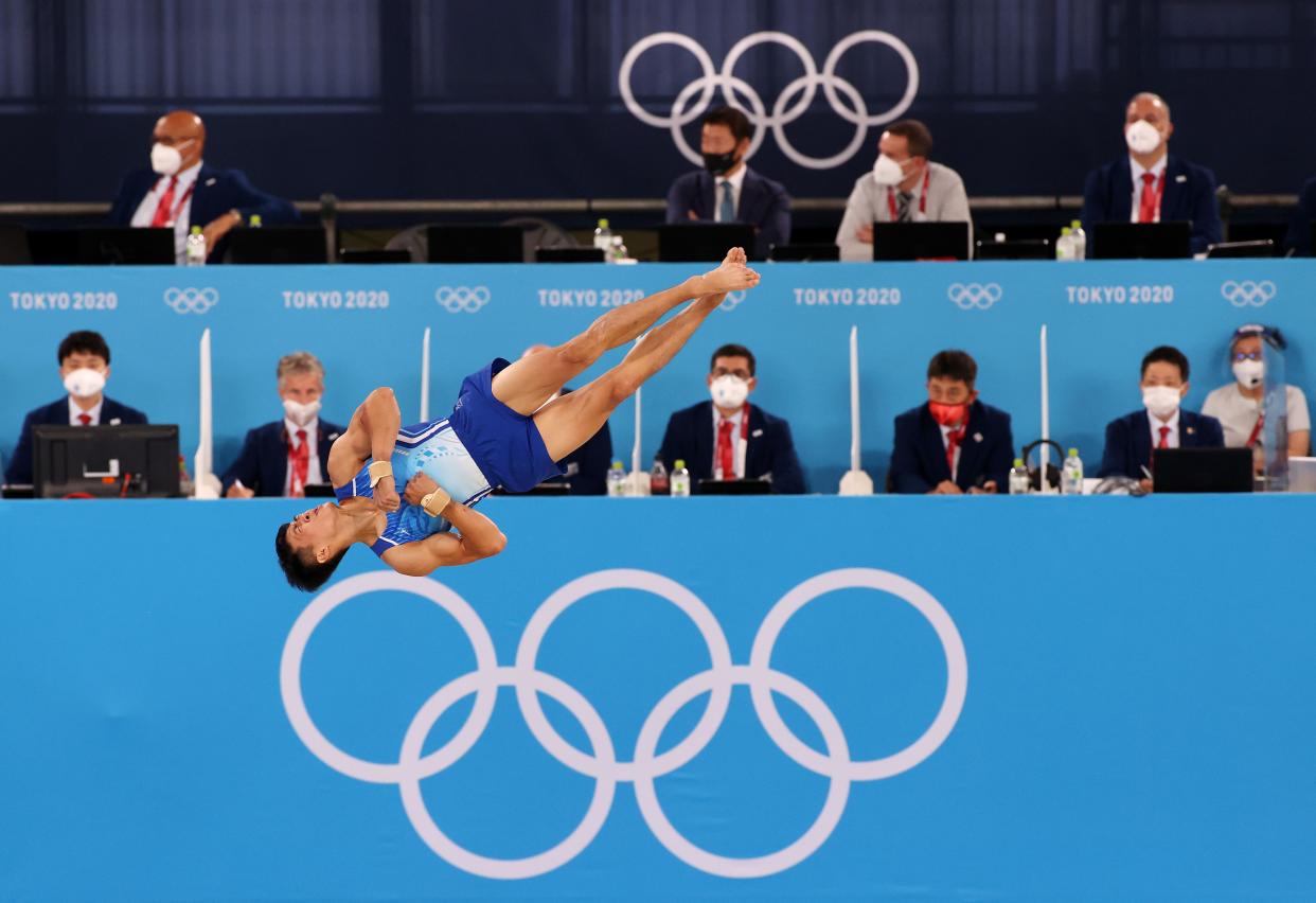 Chia-Hung Tang of Team Chinese Taipei competes in the floor exercise during the Men's All-Around Final on day five of the Tokyo 2020 Olympic Games at Ariake Gymnastics Centre on July 28, 2021, in Tokyo, Japan.