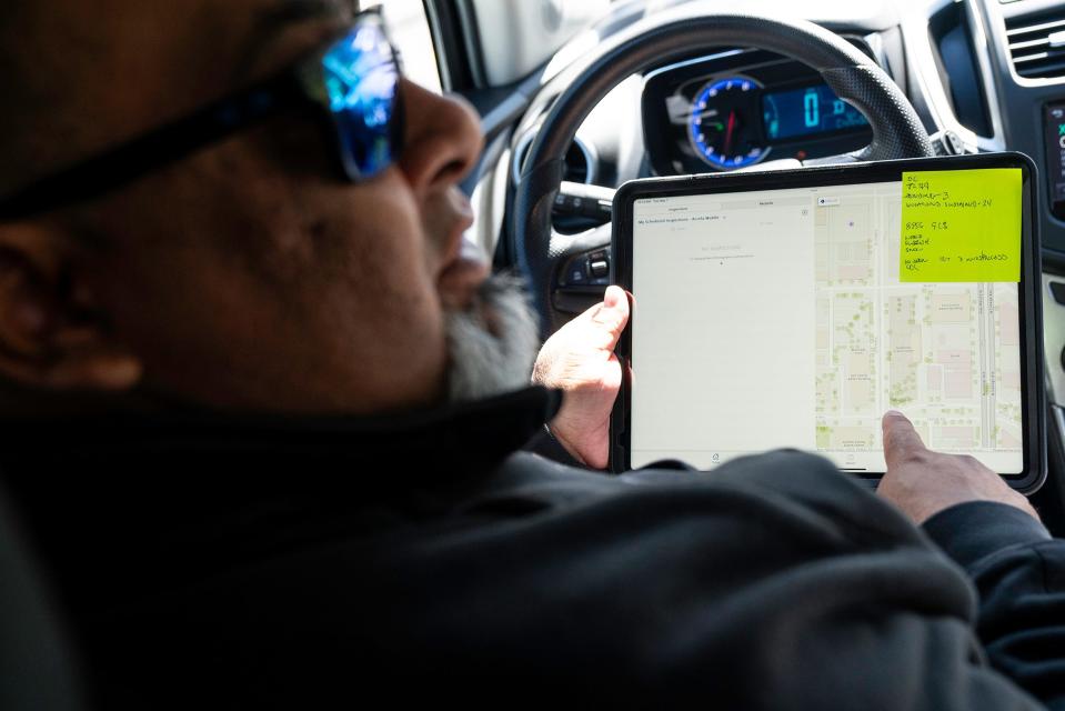 Jay Hernandez, senior code compliance supervisor, inputs a code violation on Tuesday, May 7, 2024, in Fort Collins, Colo.