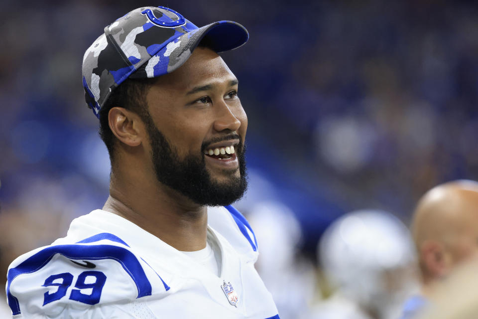 INDIANAPOLIS, INDIANA - AUGUST 20: DeForest Buckner #99 of the Indianapolis Colts on the sidelines during the preseason game against the Detroit Lions at Lucas Oil Stadium on August 20, 2022 in Indianapolis, Indiana. (Photo by Justin Casterline/Getty Images)