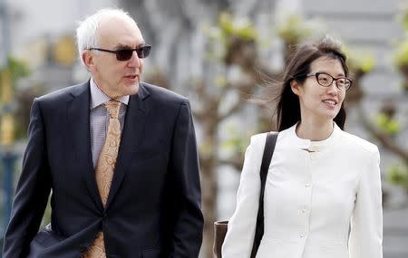 Ellen Pao (R) and attorney Alan Axelrod arrive at the courthouse to hear the verdict in her high profile gender discrimination lawsuit against venture capital firm Kleiner, Perkins, Caufield and Byers in San Francisco, California March 27, 2015. REUTERS/Beck Diefenbach