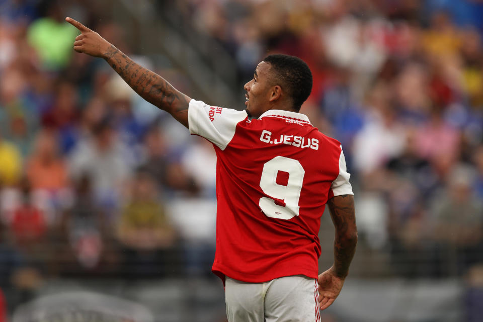 BALTIMORE, MD - JULY 16: Gabriel Jesus of Arsenal during the pre season friendly between Arsenal and Everton at M&T Bank Stadium on July 16, 2022 in Baltimore, Maryland. (Photo by James Williamson - AMA/Getty Images)