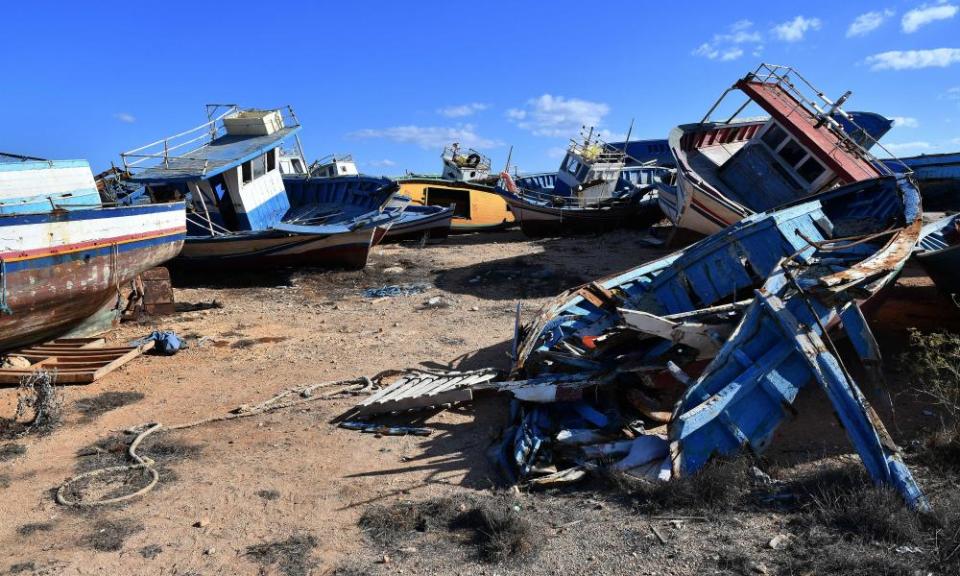 The so-called boat cemetery in Lampedusa, where skiffs are dumped after the crossing from North Africa.