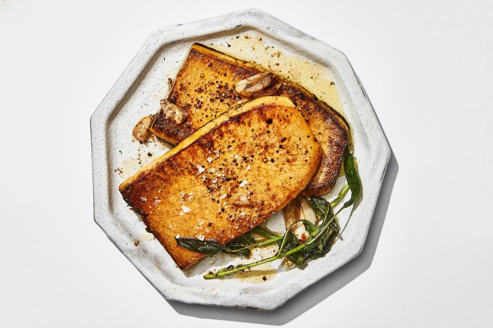 <h1 class="title">Butternut Squash Steaks with Brown Butter–Sage Sauce</h1><cite class="credit">Photo by Alex Lau, Food Styling by Sue Li</cite>