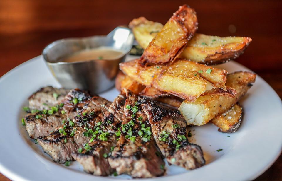 Steak Frites with Steak Fries at Steak & Bourbon Restaurant.October 23, 2019