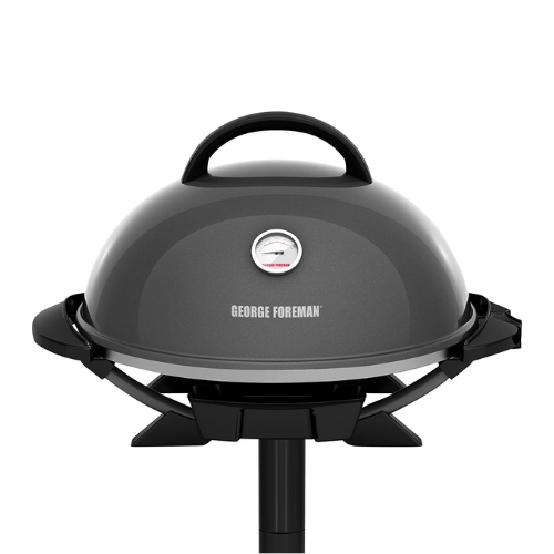 George Foreman GF03320GM Indoor/Outdoor Gun Metal Electric Grill against white background