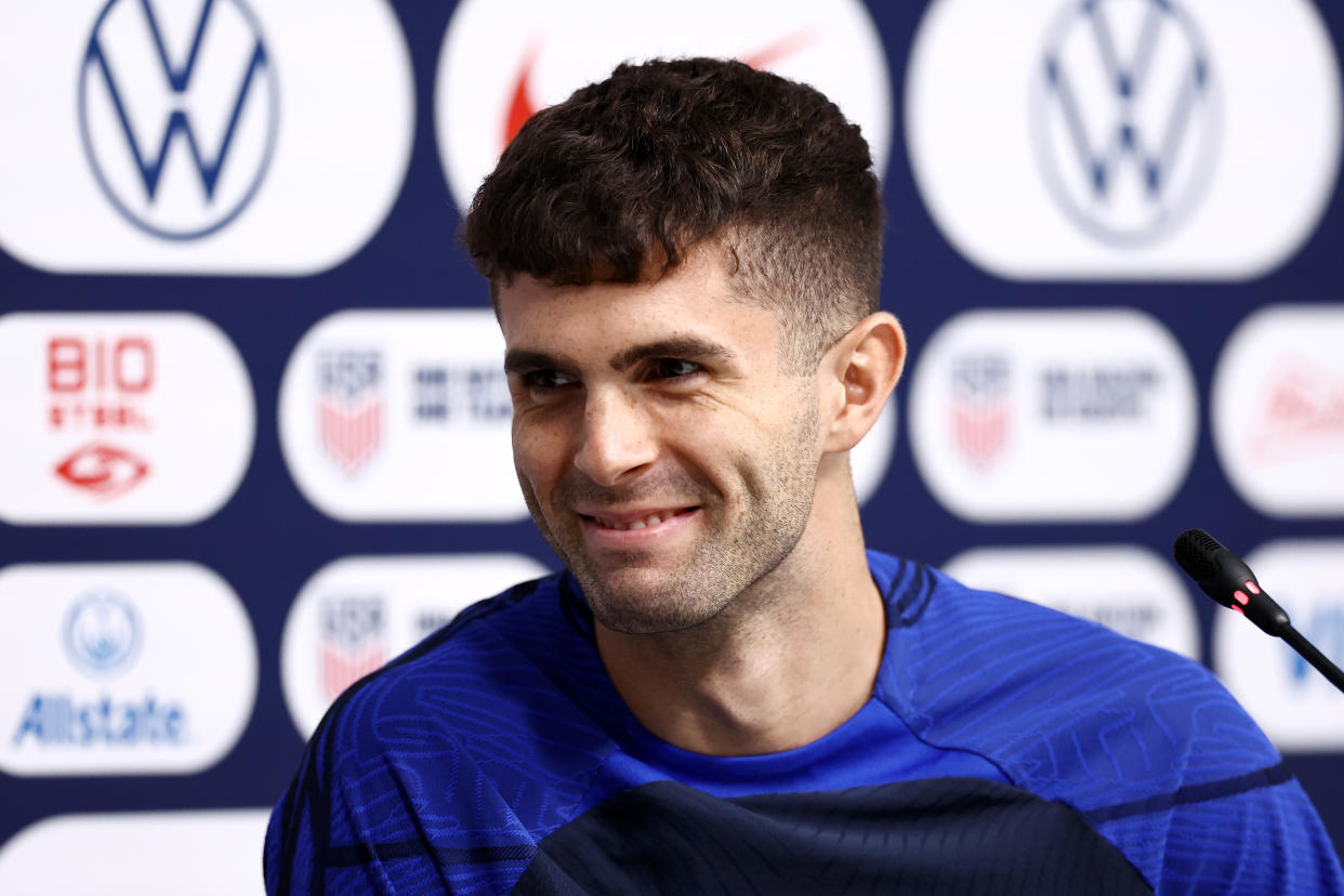DOHA, QATAR - DECEMBER 01: Christian Pulisic of United States reacts during the United States Press Conference at Al Gharafa Stadium on December 01, 2022 in Doha, Qatar. (Photo by Tim Nwachukwu/Getty Images)