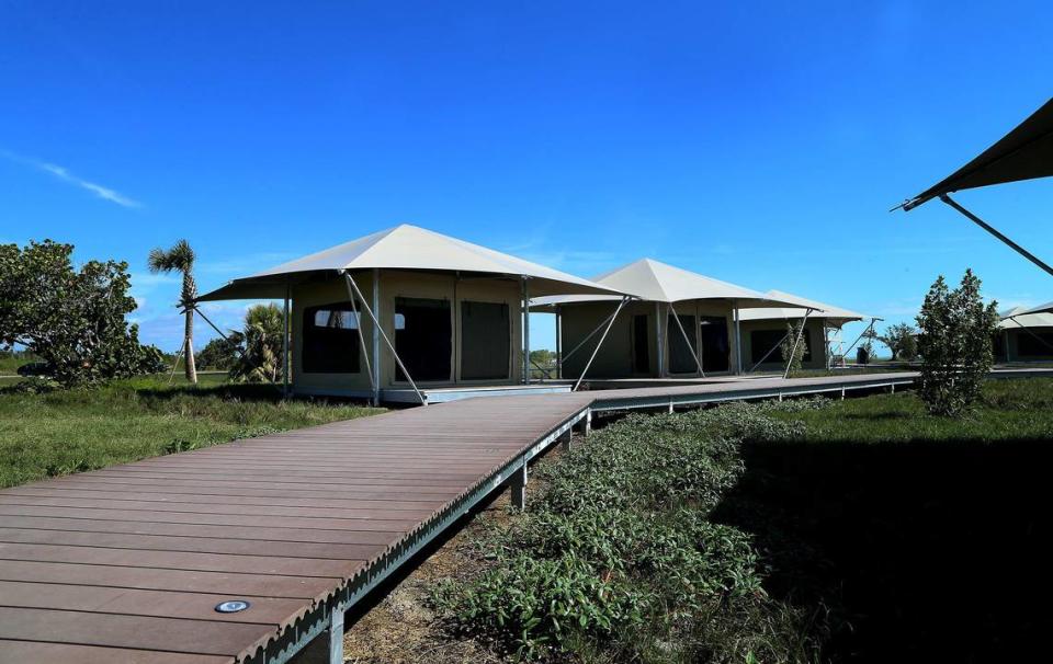 Twenty eco-tents connected by a boardwalk allow visitors to spend the night under the stars in Everglades National Park.
