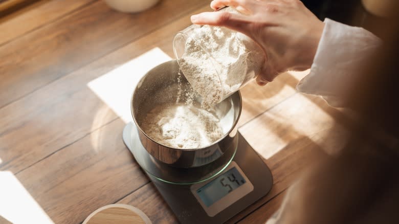 Measuring flour on scale