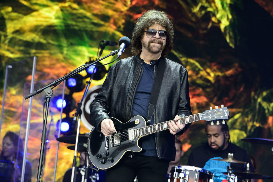 FILE - In this June 26, 2016 file photo, Jeff Lynne from British band Electric Light Orchestra performs at the Glastonbury music festival at Worthy Farm, in Somerset, England. The late rapper Tupac Shakur and Seattle-based rockers Pearl Jam lead a class of Rock and Roll Hall of Fame inductees that also include folkie Joan Baez and 1970s favorites Journey, Yes and Electric Light Orchestra. The hall's 32nd annual induction ceremony will take place on April 7, 2016, at Barclays Center in Brooklyn, N.Y. (Photo by Jonathan Short/Invision/AP, File)