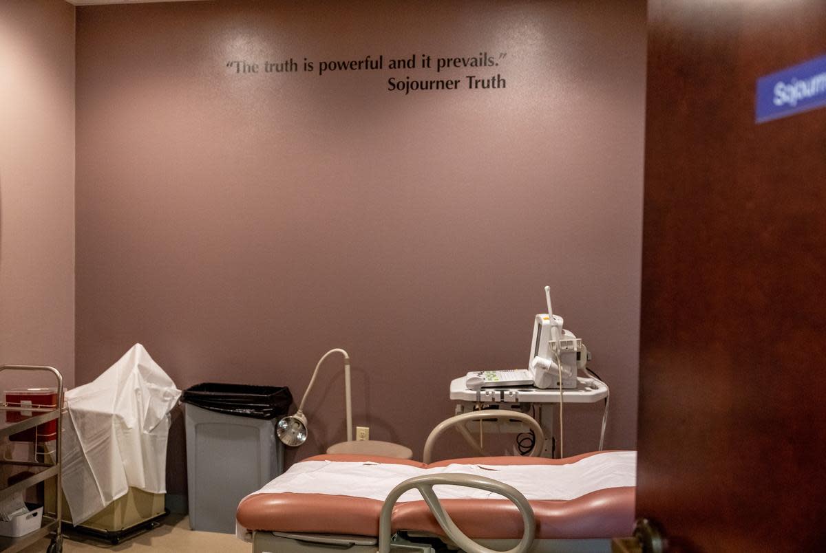 An ultrasound machine sits next to an empty patient's bed at Whole Women’s Health of Austin on Sept. 1, 2021.
