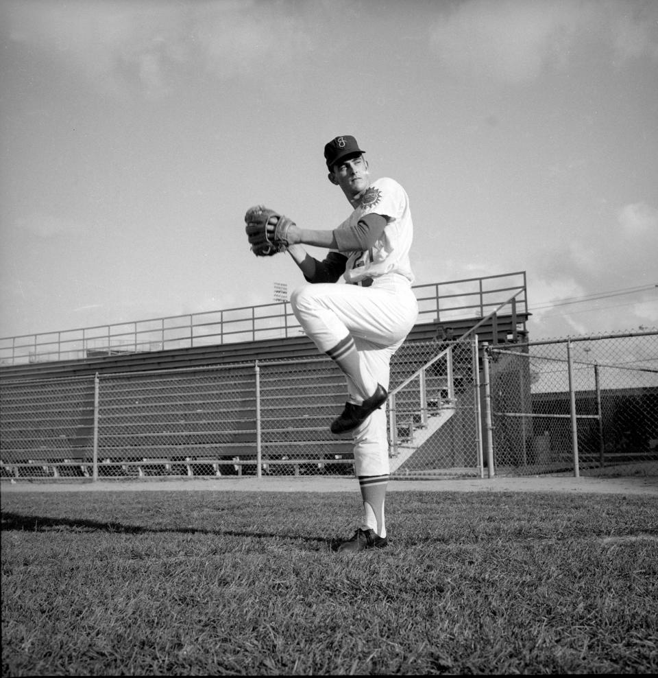 This 1967 photo of pitching great Nolan Ryan was taken when he was on roster of the Jacksonville Suns and on the way to a legendary playing career.