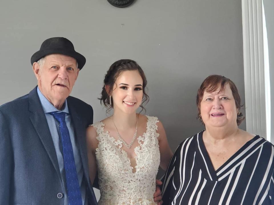 Abigail Skalaa is pictured with her late grandparents Rudy and Amelia (Mimi) Skalaa. Following her death last month, scammers created a Facebook page asking for donations for Skalaa's family.