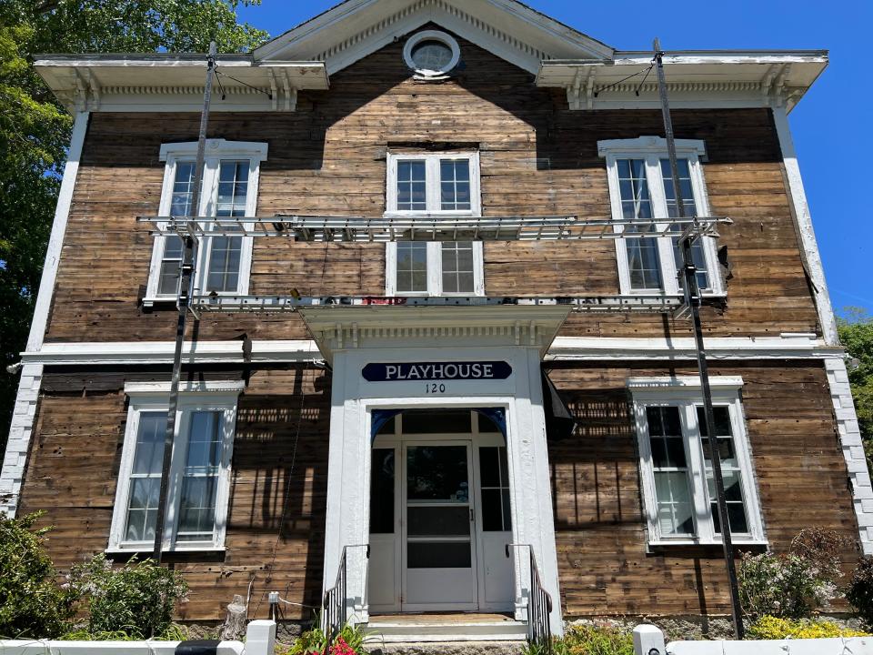 The century-old Academy Playhouse, sitting high on its hill on Main Street in Orleans, is getting a $250,000 renovation. Town officials lauded the work being done in line with historic guidelines.