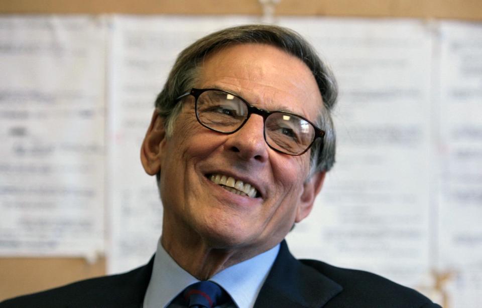 FILE - In this Aug. 20, 2008 file photo, author and biographer Robert Allan Caro smiles during an interview in New York. Caro's fourth Lyndon Johnson book, "The Passage of Power," won the National Books Critics Circle biography prize Thursday, Feb. 28, 2013. It's the third time he has been honored by the critics circle. (AP Photo/Bebeto Matthews, file)