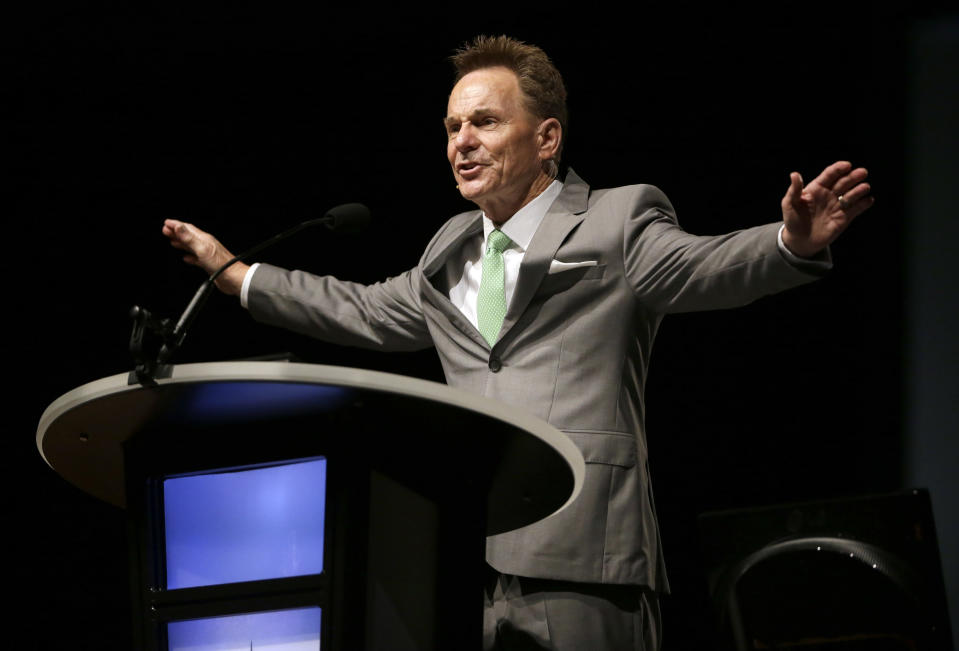 FILE - In this Tuesday, June 14, 2016, file photo, Pastor Ronnie Floyd, president of the Southern Baptist Convention, speaks to members of the organization in St. Louis. In a Thursday, June 10, 2021, open letter to Floyd, president of the Executive Committee, and Mike Stone, then-chairman of the committee and now a candidate for convention president, critics sought to show top leaders were slow to address sexual abuse in the nation’s largest Protestant denomination, more worried about the convention’s reputation and donations than about victims of abuse. (AP Photo/Jeff Roberson, File)