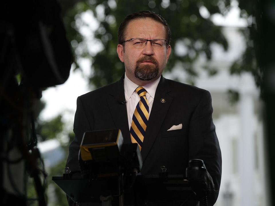 Sebastian Gorka speaks as he is interviewed by Fox News remotely from the White House: (Getty Images)