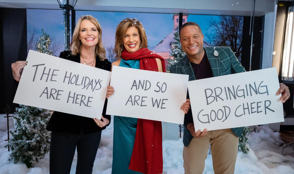 Savannah Guthrie, Hoda Kotb, Craig Melvin in TODAY holiday card video (Nathan Congleton / TODAY)