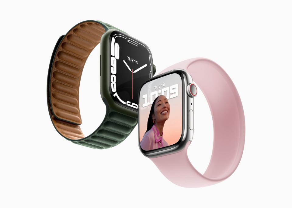 The Apple Watch Series 7 arrives in stores Oct. 15 and starts at $399 for the 41mm-sized model and $429 for the 45mm model. The new watch has 20% more screen area and is 40%  thinner than the Series 6 model.