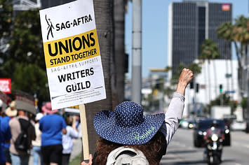 sag protest sign is pictured