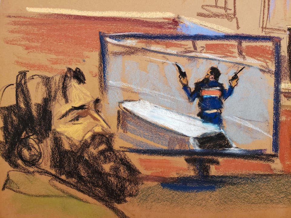 Sayfullo Saipov listens to testimony at his federal trial in New York City on Jan. 9 in this courtroom sketch. 