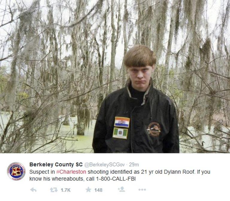 This undated photo from the Berkeley County, South Carolina Twitter site shows shooting suspect Dylann Roof