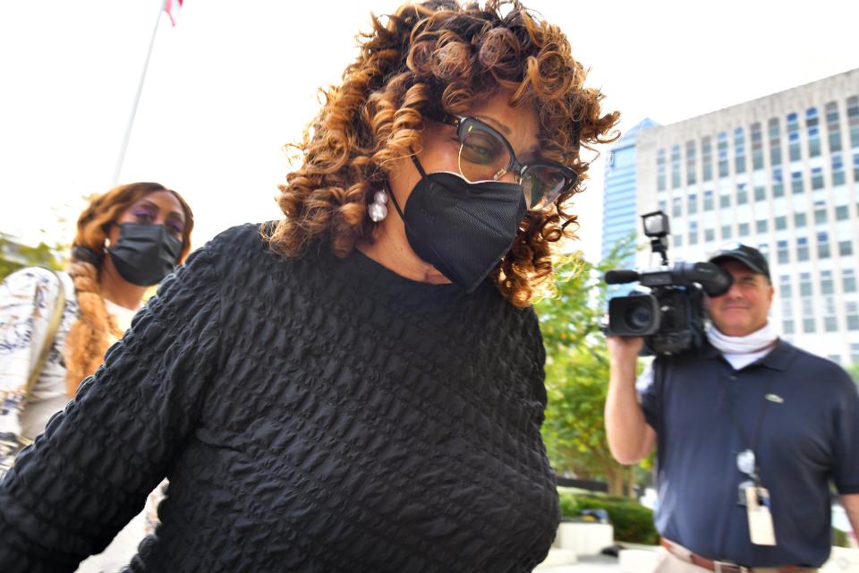 Former U.S. Rep. Corrine Brown arrived at Jacksonville's federal courthouse in November for a hearing about legal counsel for her fraud trial.