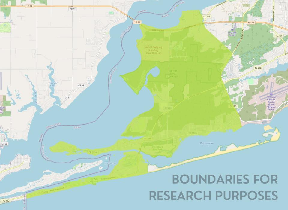A map from We Are Perdido shows the study area for a new city of Perdido that the group hopes the Florida Legislature will approve.