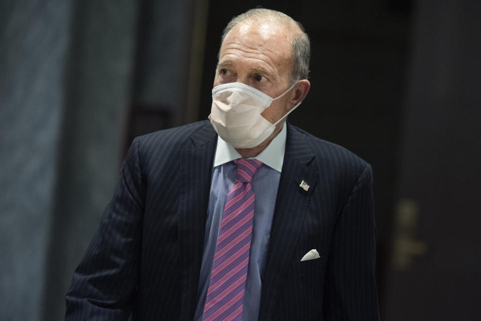 UNITED STATES - JULY 21: Larry Kudlow, White House economic adviser, leaves the Senate Republican Policy luncheon in Hart Building on Tuesday, July 21, 2020. (Photo By Tom Williams/CQ-Roll Call, Inc via Getty Images)