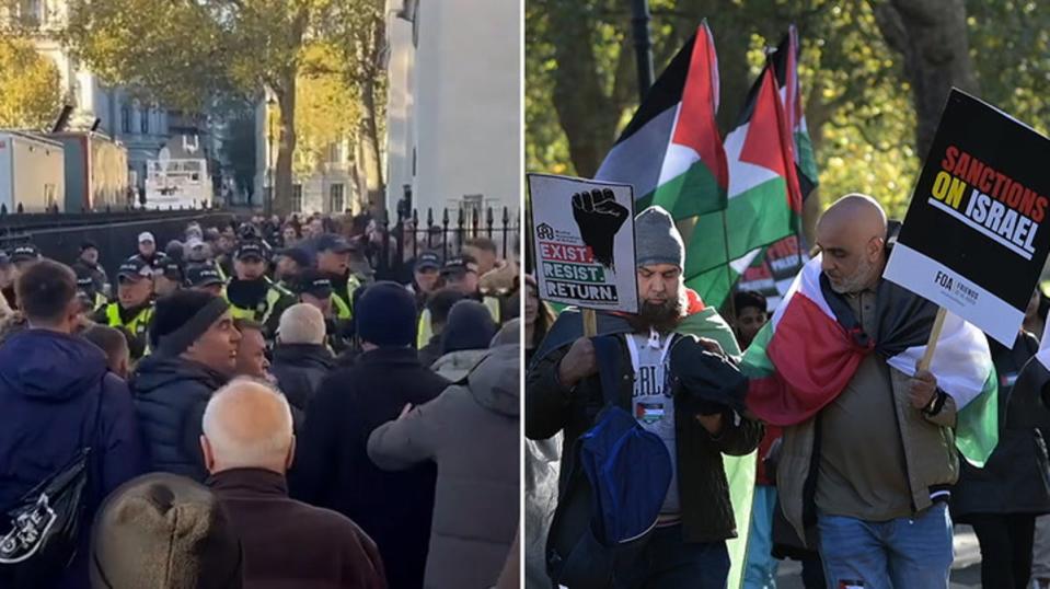 Far-right protesters clash with police as pro-Palestine march moves through London (PA/Independent)
