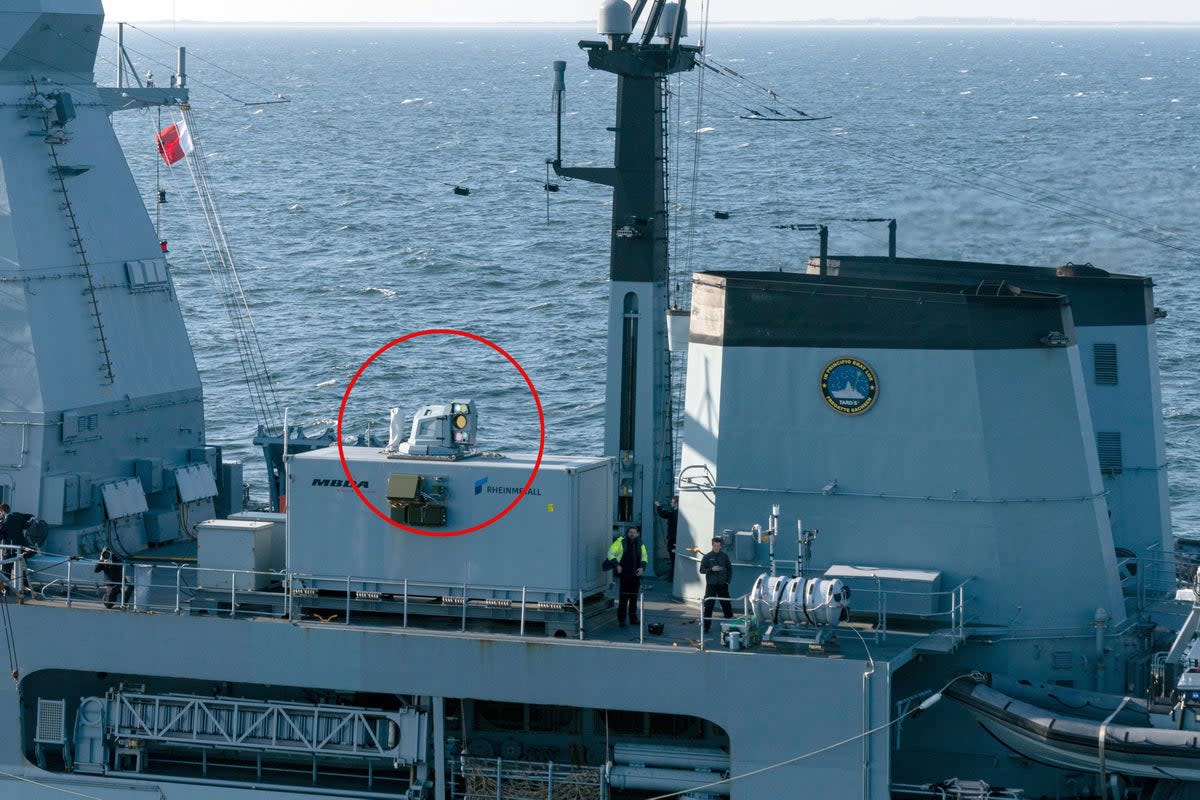 The laser weapon demonstrator (LWD) on the German Navy frigate Sachsen (Rheinmetall AG / SWNS)