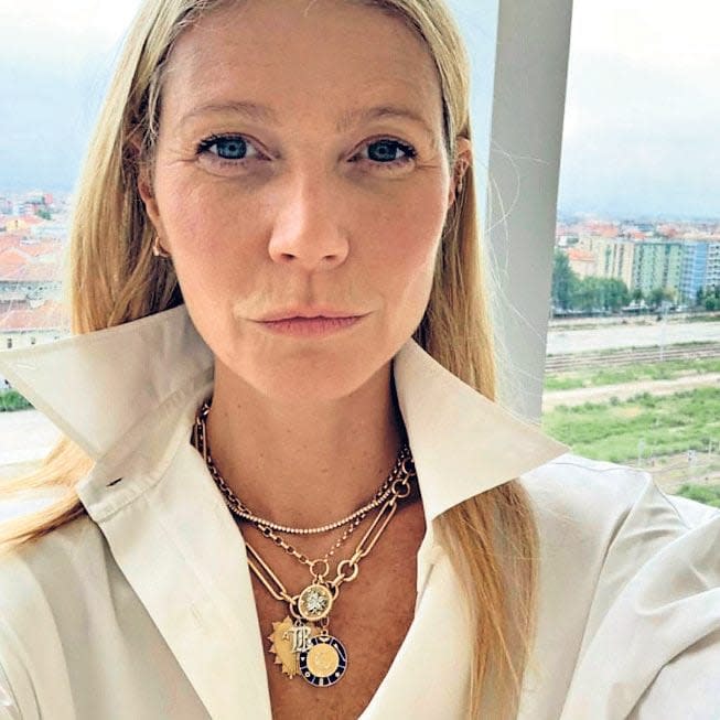 Gwyneth Paltrow in her neck mess, featuring a chain by Foundrae - Instagram