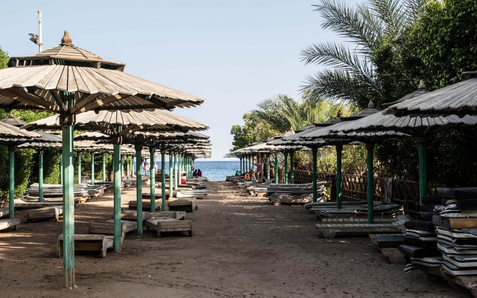 An empty public beach is seen in Namaa Bay, Sharm el-Sheikh, Egypt, on Sunday, Nov. 8, 2015 - AP