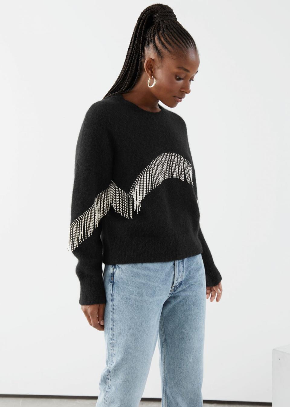 & Other Stories Diamanté Fringe Sweater