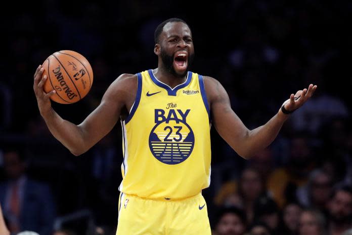 ▲ 金州勇士大前鋒Draymond Green疑似朝隊友喊叫被裁判誤會出言不遜，遭吹繼續犯規驅逐出場。（圖／美聯社／達志影像）