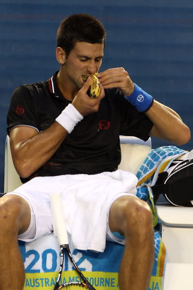Banana time during an Australian Open changeover