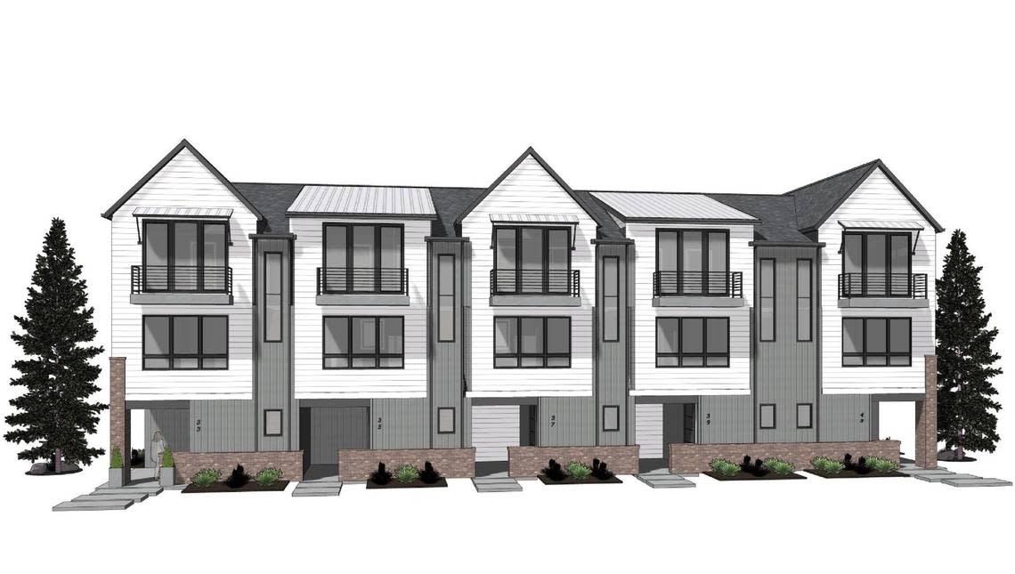 Developer David Benoit plans to build the 15 town houses in three buildings and a single-family home called the Wyeth Subdivision next to the historic Nathan Smith House in South Boise at 2315 S. Broadway Ave. This rendering shows one of the proposed town house buildings. Cook Brothers Construction
