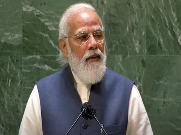 Prime Minister Narendra Modi speaking at the 76th session of the United Nations General Assembly (UNGA).