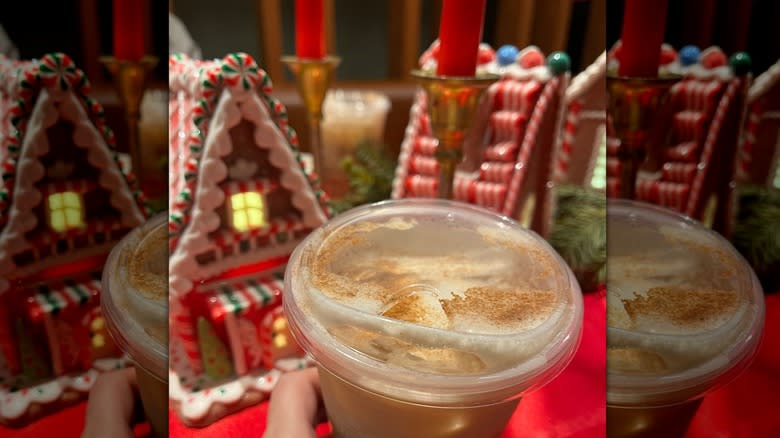 Starbucks Iced Gingerbread Oatmilk Chai with decorations