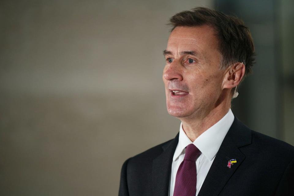 Chancellor Jeremy Hunt is said to be considering further tax cuts as the economy enters a technical recession and public services face further squeezes (PA Wire)
