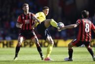 Britain Soccer Football - AFC Bournemouth v Middlesbrough - Premier League - Vitality Stadium - 22/4/17 Middlesbrough's Rudy Gestede in action with Bournemouth's Simon Francis and Harry Arter Reuters / Dylan Martinez Livepic