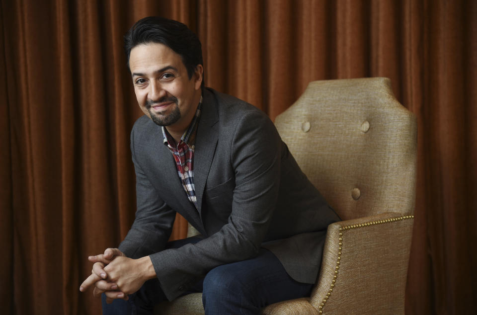 FILE - Lin-Manuel Miranda, a cast member in the film "Mary Poppins Returns," poses for a portrait at the Montage Beverly Hills on Nov. 28, 2018, in Beverly Hills, Calif. Miranda turns 43 on Jan. 16. (Photo by Chris Pizzello/Invision/AP, File)