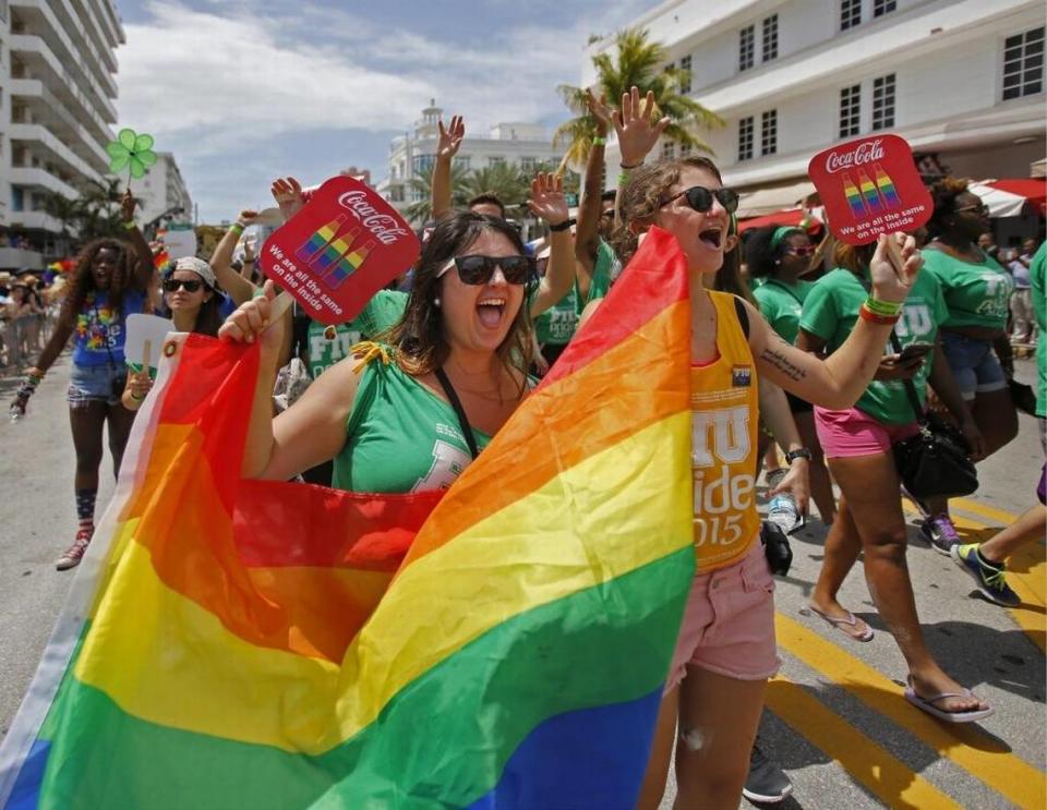 FIU students march on Ocean Drive at the 2015 Miami Beach Gay Pride parade.