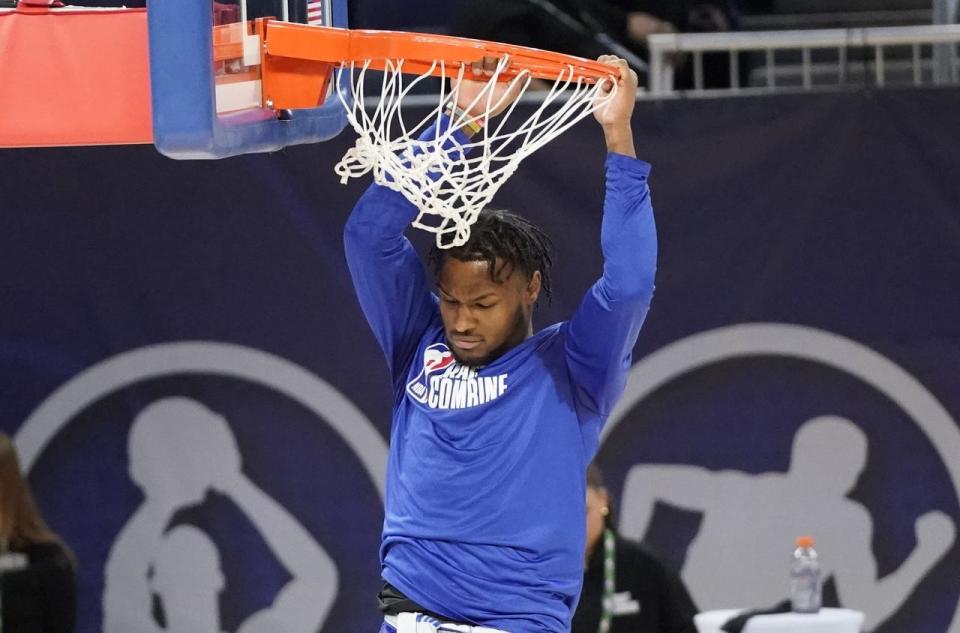 Bronny James participates in the 2024 NBA Draft Combine, May 15, 2024, in Chicago.