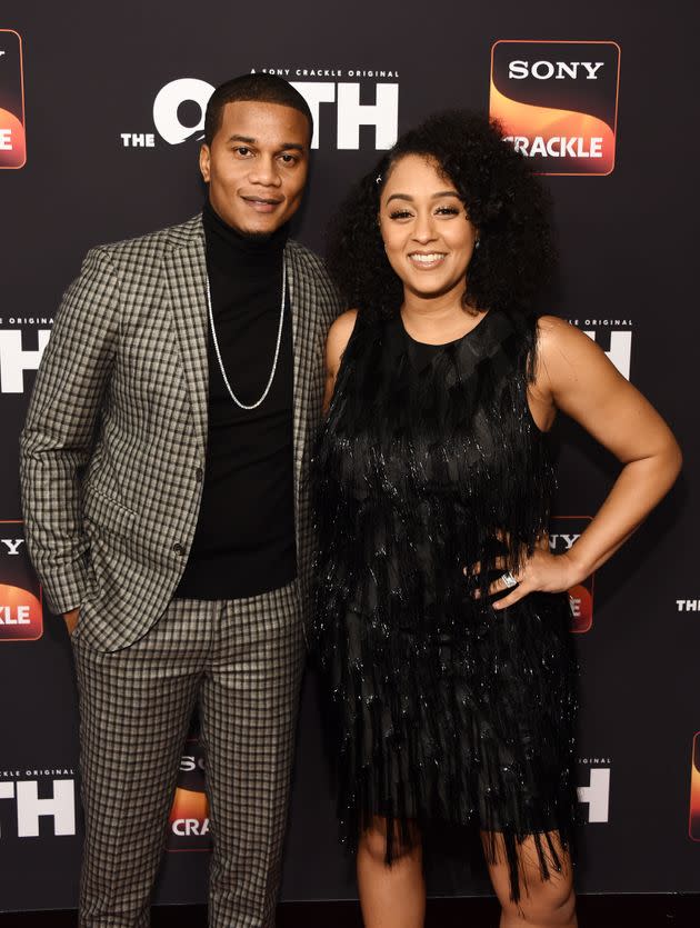 Cory Hardrict (left) and Tia Mowry are photographed on Feb. 20, 2019, in Los Angeles.