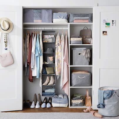 Give folded items a home in a wardrobe without the need for shelves