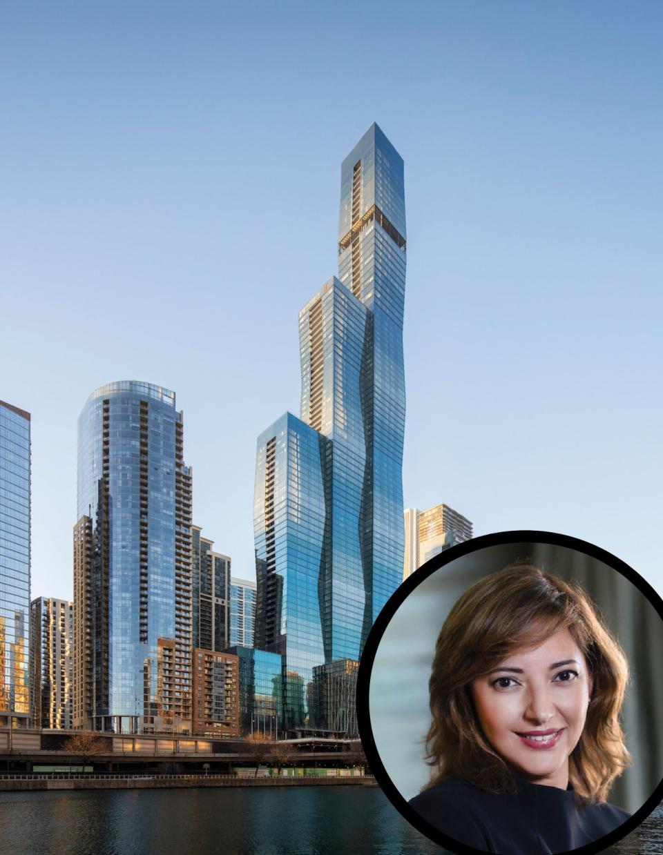 The St. Regis Chicago—part of Marriott International’s luxury portfolio, which is overseen by Tina Edmundson (inset)—was designed by world-renowned architect Jeanne Gang of Studio Gang. The 101-story tower is the tallest building in the world designed by a woman.