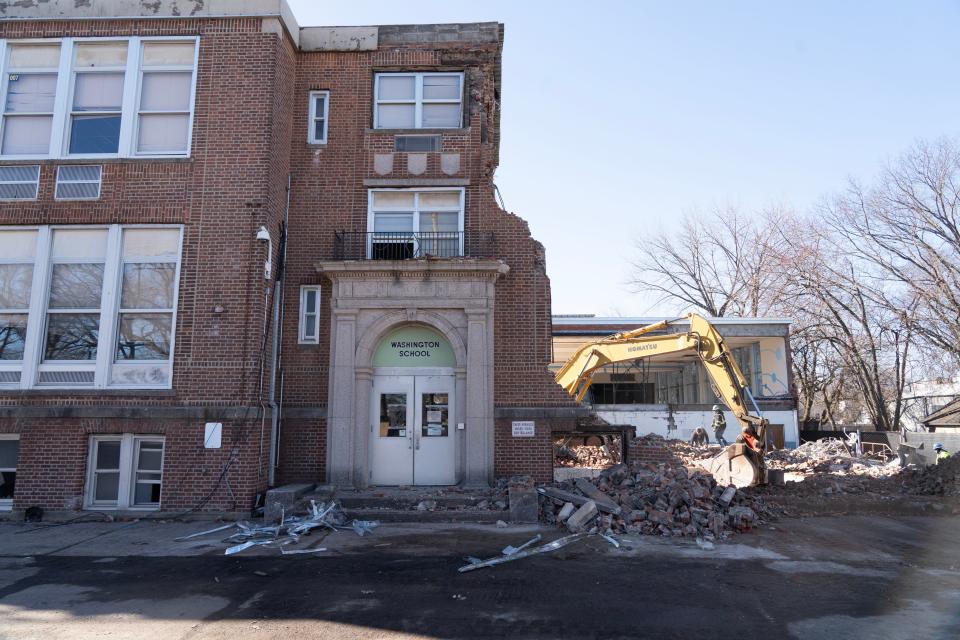 Washington School, which has been closed since 2018, is being demolished to make room for a new school in Little Ferry, NJ on Tuesday Feb. 6, 2024. A referendum is scheduled for March 12, 2024 for voters to approve a bond for the construction of a new school.