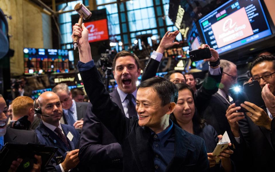 Jack Ma celebrates as his company Alibaba lists on the New York Stock Exchange in 2014 - Getty Images 