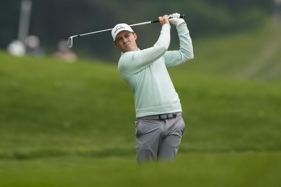 Matt Fitzpatrick makes a shot on the seventh hole during the first round of the Canadian Open in Toronto on Thursday, June 8, 2023.(Andrew Lahodynskyj/The Canadian Press via AP)