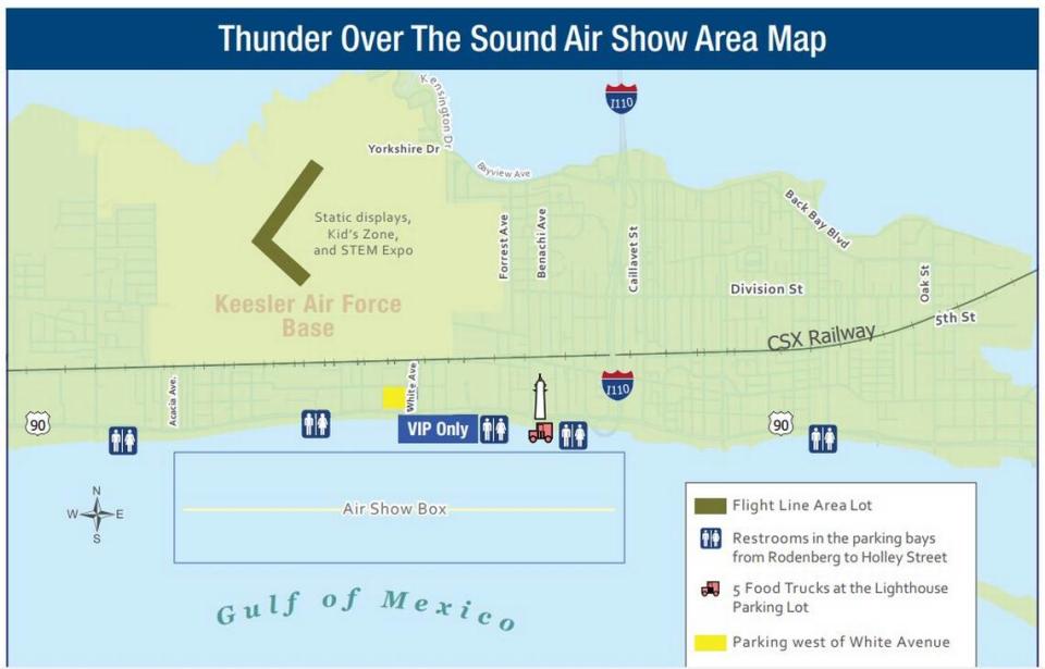 This map provided by the City of Biloxi shows where the airshow will take place at Keesler Air Force Base and along the Biloxi beaches.